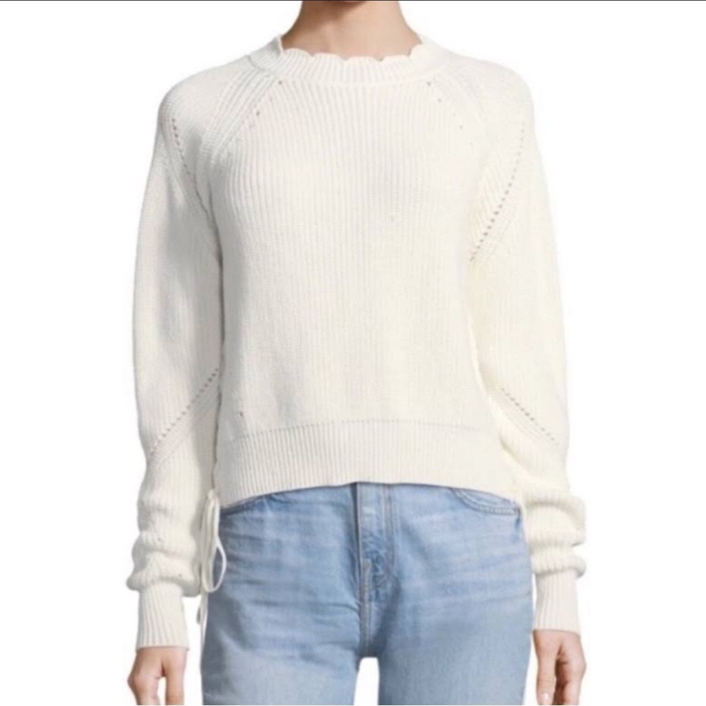 New! Joie Adanya Scalloped Collar Lace Up Sweater XS Cotton Cashmere
